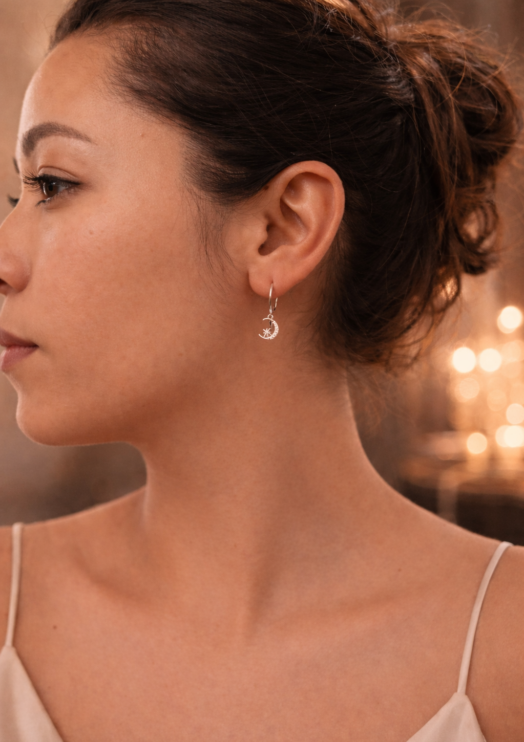 Pendientes luna serena - plateado