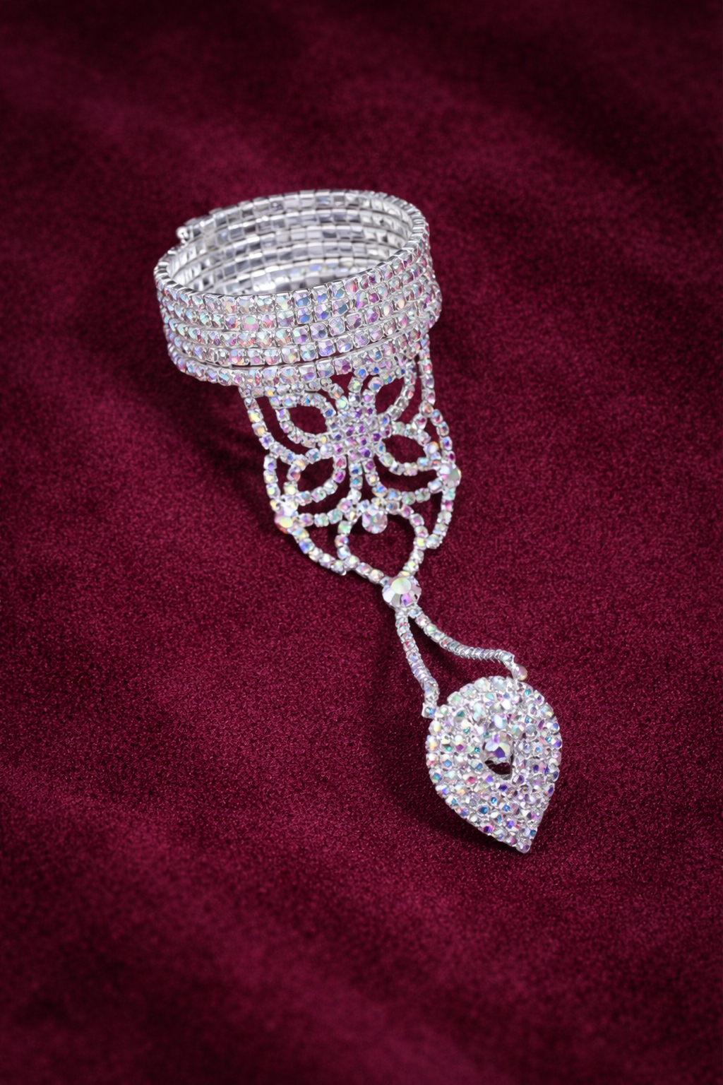 Anillo-pulsera cristal real - plateado