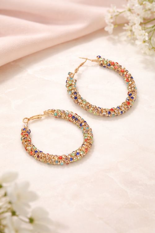 Rainbow Hoop Earrings in Gold